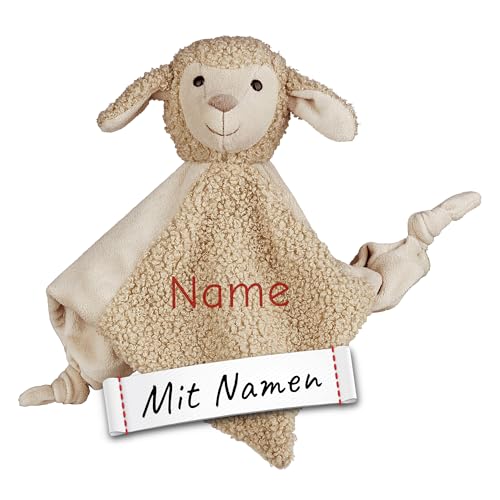 Sterntaler Schaf Kuscheltuch mit Namen Bestickt, Schmusetuch Einschlafhilfe für Jungs & Mädchen, Baby & Kinder personalisiert (M 24cm, Lamm) von LALALO
