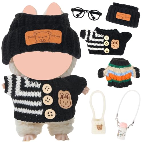 6 Puppenkleidung, geeignet für 17 cm große Puppen, Overalls und Zubehör, Puppenkleidung inklusive Hut, Pullover, Rucksack, Wasserflasche, Brille für Mädchen (ohne Puppe) von LALASTYLE