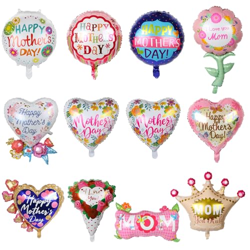 LALASTYLE 12 Stück Muttertags-Luftballons, großer herzförmiger Blumenstrauß, runder Luftballon, bunt, Folien-Helium-Ballon für Muttertag, Geburtstag, Party-Dekorationen LALASTYLE 12 Stück Muttertags-Luftballons, großer herzförmiger Blumenstrauß, runder Luftballon, bunt, Folien-Helium-Ballon für Muttertag, Geburtstag, Party-Dekorationen von LALASTYLE