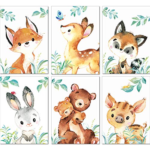 LALELU-Prints Bilder Kinderzimmer Poster Babyzimmer Deko Mädchen Jungen Kinderbilder Set Kinderzimmerbilder (Waldtiere A3 6er Set) von LALELU-Prints