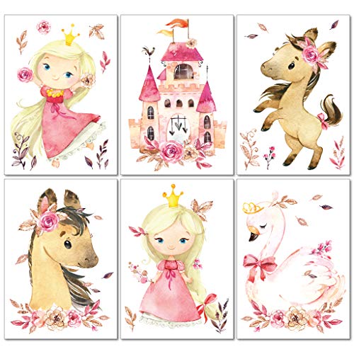 LALELU-Prints Bilder Kinderzimmer Poster Babyzimmer Deko Mädchen Jungen Kinderbilder Set Kinderzimmerbilder (Prinzessin 6er Set) von LALELU-Prints