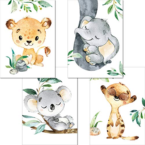 LALELU-Prints Bilder Kinderzimmer Poster Babyzimmer Deko Mädchen Jungen Kinderbilder Set Kinderzimmerbilder (Dschungeltiere 4er Set) von LALELU-Prints