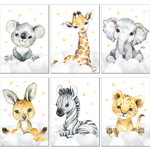 LALELU-Prints Bilder Kinderzimmer Poster Babyzimmer Deko Mädchen Jungen Kinderbilder Set Kinderzimmerbilder (Safari Tiere A3 6er Set) von LALELU-Prints