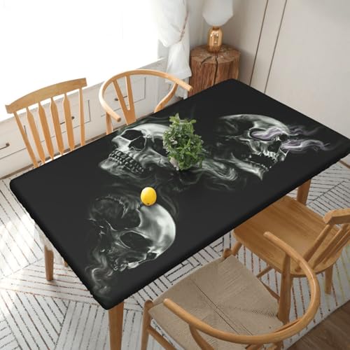 LAMAME Schwarze und weiße Tischdecke mit Totenkopf-Druck, elastische Kanten, Tischschutz für 1,5 m große Tische LAMAME Schwarze und weiße Tischdecke mit Totenkopf-Druck, elastische Kanten, Tischschutz für 1,5 m große Tische von LAMAME
