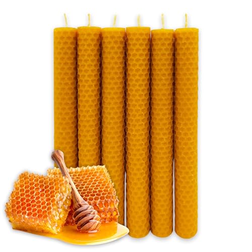 LAMARE Bienenwachskerze Honigwabe 100% Natürlich (6 Einheiten - 20 cm Länge - 2 cm Durchmesser) - OHNE PARAFFINE - Honigkerzen - Handgefertigt 100% Handwerklich. von LAMARE