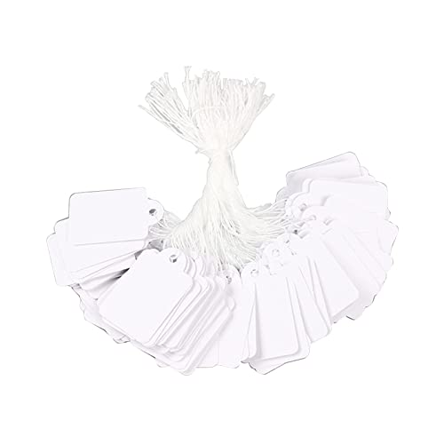500 Stück Hängeschild Preise Produkt Kleidung Hängende weiße Etiketten Schild mit Schnur von LAMDNL
