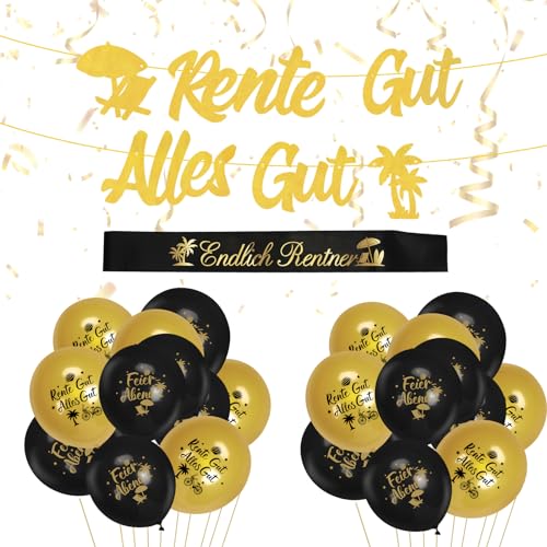 LAMEK 20Tlg Rente Banner Deko Set Ruhestand Banner mit Rentner Schärpe 18 Feier Abend Latexballon Schwarzgold Renteneintritt Partysdeko für Männer Frauen Rentenbeginn LAMEK 20Tlg Rente Banner Deko Set Ruhestand Banner mit Rentner Schärpe 18 Feier Abend Latexballon Schwarzgold Renteneintritt Partysdeko für Männer Frauen Rentenbeginn von LAMEK