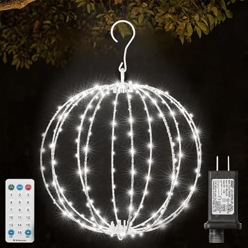 30,5 cm lange LED-Weihnachtskugel für den Innen- und Außenbereich, faltbare Metallkugel-Lichter, anschließbar, wasserdicht, 16 Modi mit Timer, hängende Baumkugel-Lichter für von LAMPHOME
