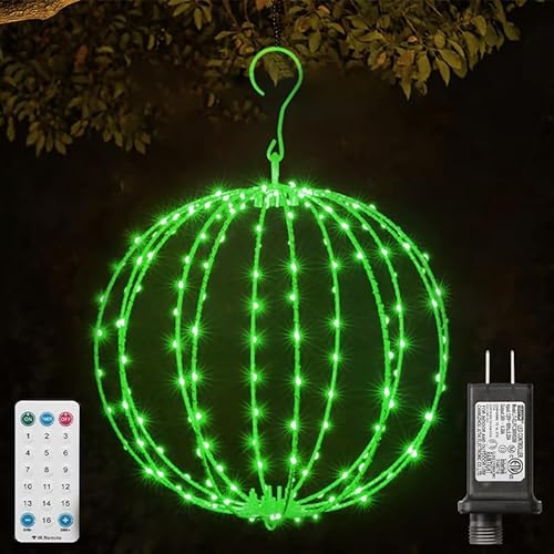 30,5 cm lange LED-Weihnachtslichtkugel für den Innen- und Außenbereich, faltbare Metallkugel-Lichter, anschließbar, wasserdicht, 16 Modi mit Timer, hängende Baumkugel-Lichter für von LAMPHOME