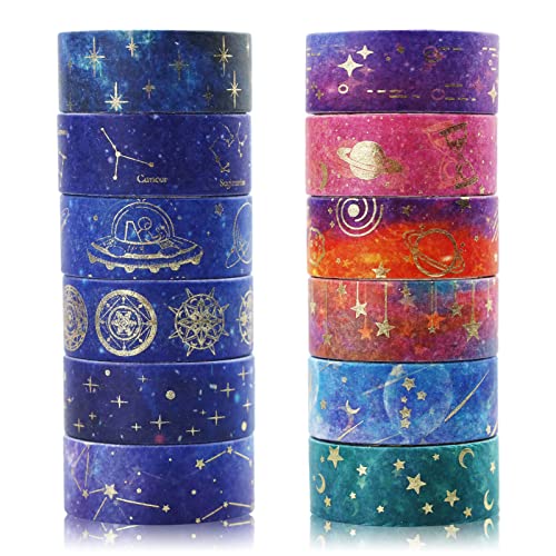 12 Rollen Washi-Tape-Set, Galaxie-Violett, Washi-Tape, dekoratives Abdeckband, pastellfarben, Scrapbook-Klebeband, ästhetische Goldfolie, Washi-Tape-Aufkleber für Heimwerker, Kunsthandwerk, von LAMXD