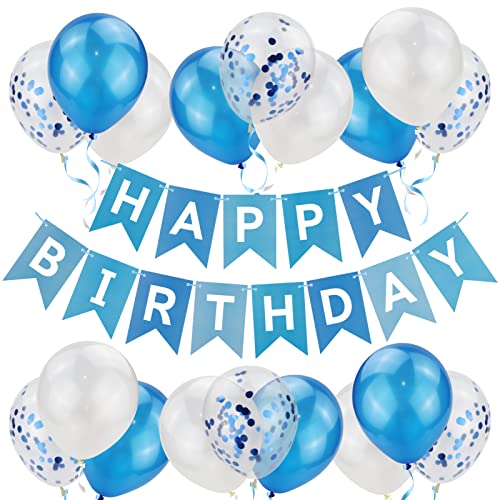 Happy Birthday Banner, 30.5 cm Blau Weiß Geburtstag Luftballons, Konfetti Transparente Ballons für Party Dekorationen Happy Birthday Banner, 30.5 cm Blau Weiß Geburtstag Luftballons, Konfetti Transparente Ballons für Party Dekorationen von LAMXD