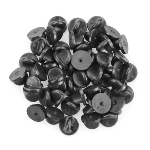 LAMXD 50 Stück Verschluss Schmetterling Pins Gummi Pin Verschluss Kupplung für Stecknadeln Herstellung von Schmuck Hüte Abzeichen Uniform (Schwarz 11,5 mm Durchmesser) von LAMXD