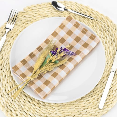 LAN&LAN - Rechteckige, Karierte Tischdecke, Tischtuch für drinnen und draußen; Essen, Camping, Sand und Picknick. mit verschiedenen Größen und Modellen zur Auswahl (Beige, 6 Serviettes) von LAN&LAN