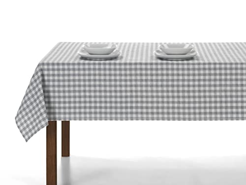 LAN&LAN – Tischdecke abwaschbar Kariert mit Stoff, Tischdecken Hochwertig Gefertigtes, für den Innen- und Außeneinsatz (Grau, 140 x 100) von LAN&LAN