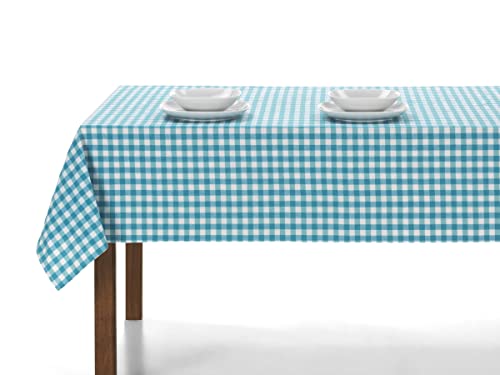 LAN&LAN – Tischdecke abwaschbar Kariert mit Stoff, Tischdecken Hochwertig Gefertigtes, für den Innen- und Außeneinsatz (Turquoise, 140 x 300) von LAN&LAN