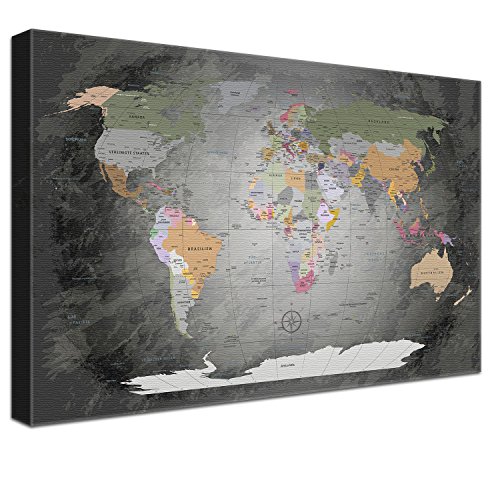 LanaKK – Weltkarte Luxus Ausführung – „Worldmap Edelgrau” - deutsch - Kunstdruck-Pinnwand auf 4cm Echtholz-Keilrahmen – Globus in grau, einteilig & fertig gerahmt in 120x80cm LanaKK – Weltkarte Luxus Ausführung – „Worldmap Edelgrau” - deutsch - Kunstdruck-Pinnwand auf 4cm Echtholz-Keilrahmen – Globus in grau, einteilig & fertig gerahmt in 120x80cm von LANA KK