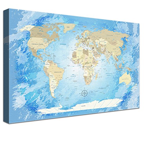 LanaKK – Weltkarte Luxus Ausführung – „Worldmap Frozen” - deutsch - Kunstdruck-Pinnwand auf 4cm Echtholz-Keilrahmen – Globus in blau, einteilig & fertig gerahmt in 120x80cm LanaKK – Weltkarte Luxus Ausführung – „Worldmap Frozen” - deutsch - Kunstdruck-Pinnwand auf 4cm Echtholz-Keilrahmen – Globus in blau, einteilig & fertig gerahmt in 120x80cm von LANA KK