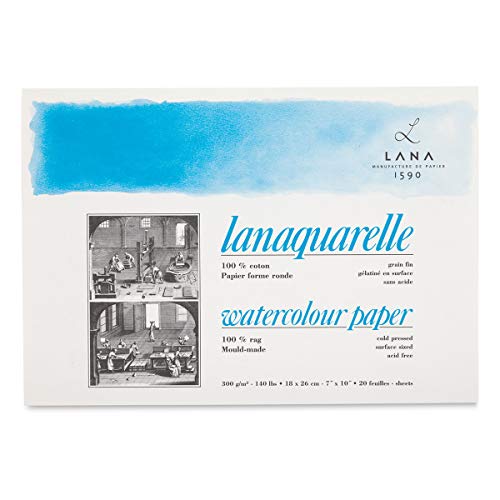 Lanaquarelle, 100% Baumwolle, Aquarellblock, 300 g/m², matte Oberfläche, 20 Blatt, 18x26cm von LANA