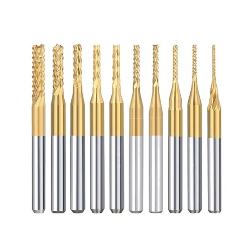 CMCP PCB-Fräser, 10 Stück, TiN-beschichtet, 0,5–3,175 mm, CNC-Fräser, 3, Schaft, Hartmetall-Schaftfräser, passend for PCB-Maschinenfräswerkzeuge(10pcs 0.8-3.175mm) von LANAPPTLTG