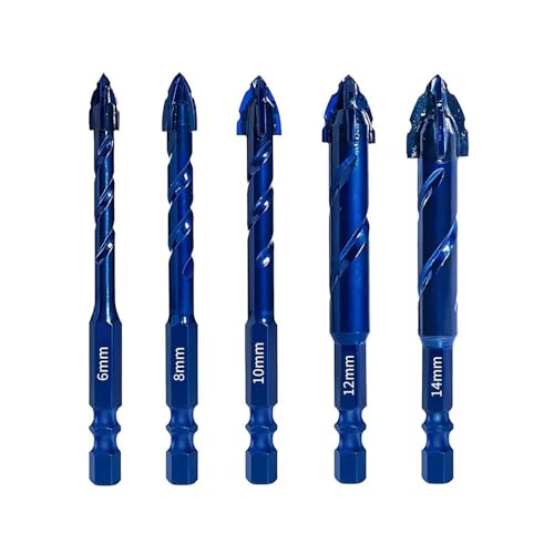 Steinbohrer-Sets, 6–14 mm, Betonbohrer-Sets, passend for Fliesen, Glas, Ziegel, Beton, Keramik, Kunststoff, Holz, verbesserte gezackte(5Pcs(6 8 10 12 14mm)) von LANAPPTLTG