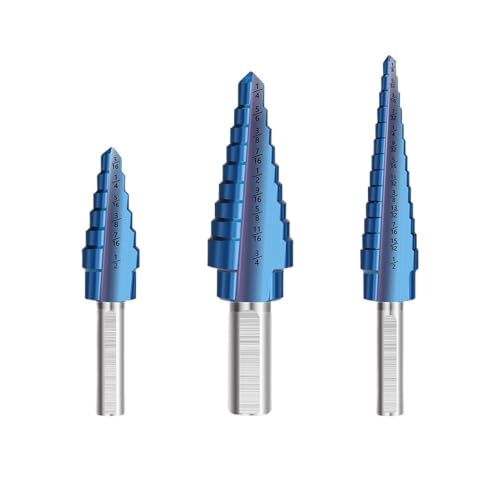 Stufenkegelbohrer, 3 Stück, 3/16–1/2, 1/8–1/2, 1/4–3/4 Stufenbohrer, Nano-Blaubeschichtung, Holzlochschneider, Bohrwerkzeug, Metallbohrer(3pcs set) von LANAPPTLTG