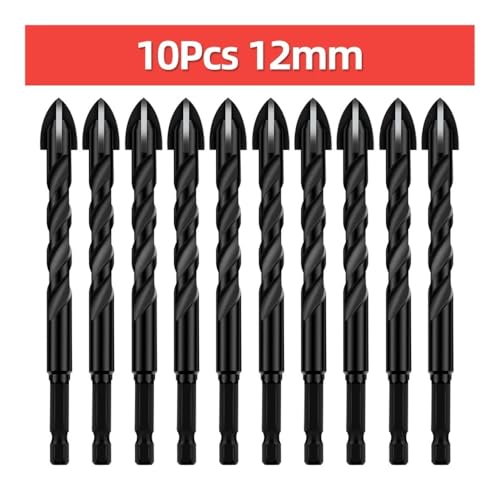 TOOLEYE Kreuz-Sechskant-Bohrer-Set, passend for Beton, Porzellan, Fliesen, Glas, Metall, Multifunktions-Bohrer-Set, Elektrowerkzeuge, Bohrer(10pcs 12mm) von LANAPPTLTG