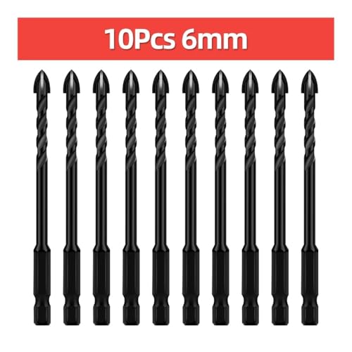TOOLEYE Kreuz-Sechskant-Bohrer-Set, passend for Beton, Porzellan, Fliesen, Glas, Metall, Multifunktions-Bohrer-Set, Elektrowerkzeuge, Bohrer(10pcs 6mm) von LANAPPTLTG