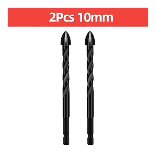 TOOLEYE Kreuz-Sechskant-Bohrer-Set, passend for Beton, Porzellan, Fliesen, Glas, Metall, Multifunktions-Bohrer-Set, Elektrowerkzeuge, Bohrer(2pcs 10mm) von LANAPPTLTG