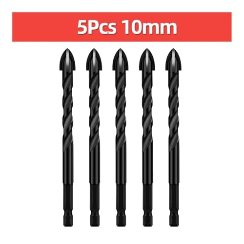 TOOLEYE Kreuz-Sechskant-Bohrer-Set, passend for Beton, Porzellan, Fliesen, Glas, Metall, Multifunktions-Bohrer-Set, Elektrowerkzeuge, Bohrer(5pcs 10mm) von LANAPPTLTG