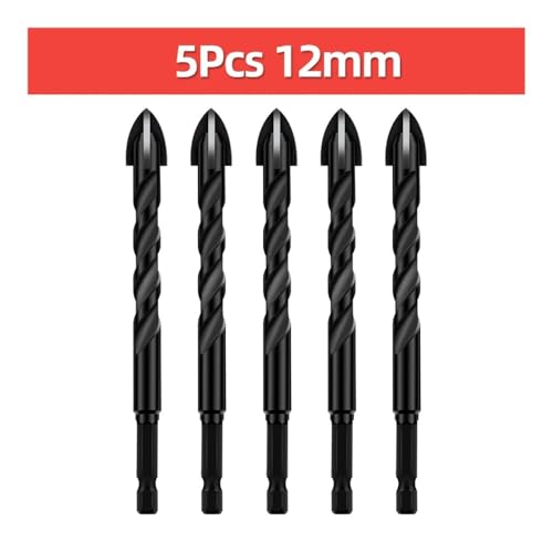 TOOLEYE Kreuz-Sechskant-Bohrer-Set, passend for Beton, Porzellan, Fliesen, Glas, Metall, Multifunktions-Bohrer-Set, Elektrowerkzeuge, Bohrer(5pcs 12mm) von LANAPPTLTG