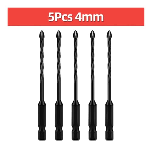 TOOLEYE Kreuz-Sechskant-Bohrer-Set, passend for Beton, Porzellan, Fliesen, Glas, Metall, Multifunktions-Bohrer-Set, Elektrowerkzeuge, Bohrer(5pcs 4mm) von LANAPPTLTG