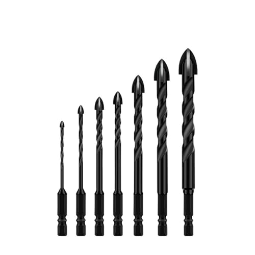 TOOLEYE Kreuz-Sechskant-Bohrer-Set, passend for Beton, Porzellan, Fliesen, Glas, Metall, Multifunktions-Bohrer-Set, Elektrowerkzeuge, Bohrer(7pcs 3 4 5 6 8 10 12) von LANAPPTLTG