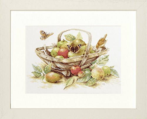 LANARTE PN Zählmusterpackung Korb mit Äpfeln Kreuzstichpackung, Baumwolle, Mehrfarbig, 39 x 29 x 0.3 cm von Lanarte