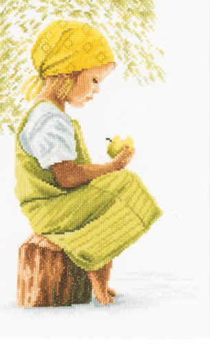 LANARTE PN Zählmusterpackung Mädchen mit Apfel Aida Kreuzstichpackung, Baumwolle, Mehrfarbig, 20 x 30 x 0.3 cm von Lanarte