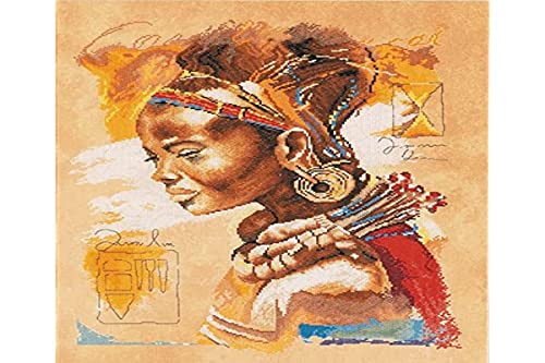 LANARTE PN Zählmusterpackung Afrikanische Frau Kreuzstichpackung, Baumwolle, Mehrfarbig, 39 x 49 x 0.3 cm von Lanarte