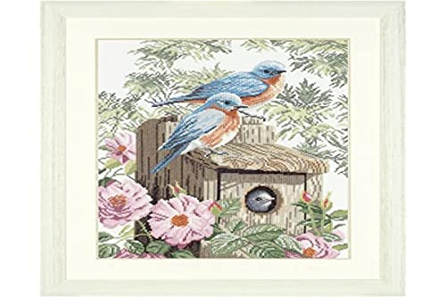 LANARTE PN Zählmusterpackung Blaue Vögel Aida Kreuzstichpackung, Baumwolle, Mehrfarbig, 29 x 39 x 0.3 cm von Lanarte