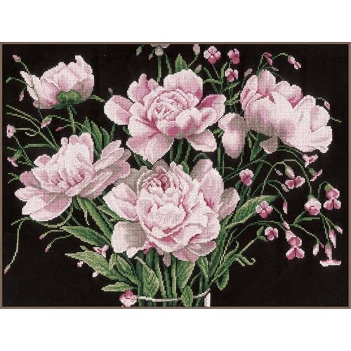 Lanarte Kreuzstich Stickpackungen Gezählter Kreuzstichbilder Set ROSA ROSEN Wanddekoration Handarbeit Set für Erwachsene 46 x 37 cm DIY Deko Bastelset Handwerker Kreative Geschenkset von Lanarte