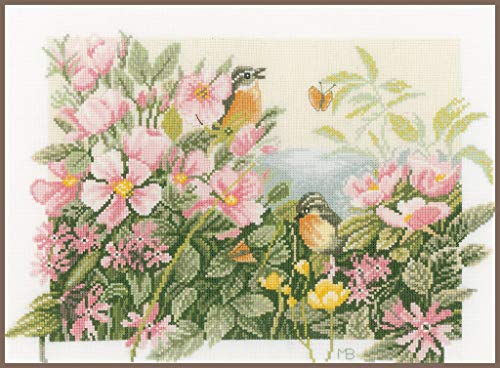LANARTE PN Zählmusterpackung Vögel&Wilde Rosen Zählstoff Kreuzstichpackung, Baumwolle, Mehrfarbig, 37 x 25 x 0.3 cm von Lanarte