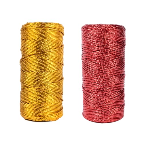 1,5mm Kordel Gold, 2 Rolls Kordel Gold Kordelband Goldfaden Golddraht zum Basteln Schleifenband für DIY Handwerk Weihnachten Dekoration Geschenkverpackung (Gold+Rot) von LANCARE