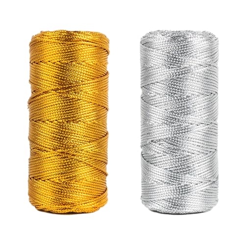 1,5mm Kordel Gold, 2 Rolls Kordel Gold Kordelband Goldfaden Golddraht zum Basteln Schleifenband für DIY Handwerk Weihnachten Dekoration Geschenkverpackung (Gold+Silber) von LANCARE