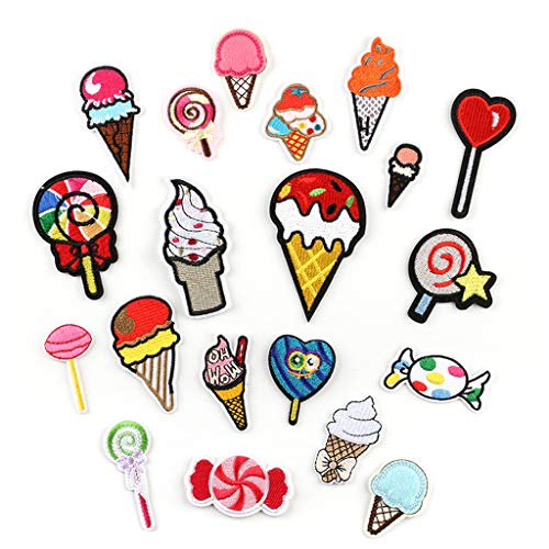 LANCHEN 20 Stück Cartoon Lutscher Eiscreme Aufnäher DIY Aufbügeln/Nähen Stickerei Applikation von LANCHEN