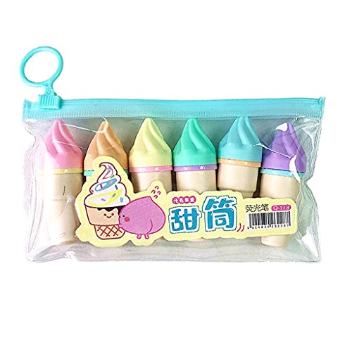 LANCHEN 6 Stück süße Mini Textmarker Kawaii Ice Cream Shape Fluorescent Marker Pens von LANCHEN