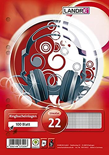 LANDRE 100050499 Ringbucheinlagen A5 100 Blatt kariert 70 g/m² holzfrei runde Ecken gelocht Ringbuch-Einlage Papier-Einlage gelochtes Papier LANDRE 100050499 Ringbucheinlagen A5 100 Blatt kariert 70 g/m² holzfrei runde Ecken gelocht Ringbuch-Einlage Papier-Einlage gelochtes Papier von LANDRÉ