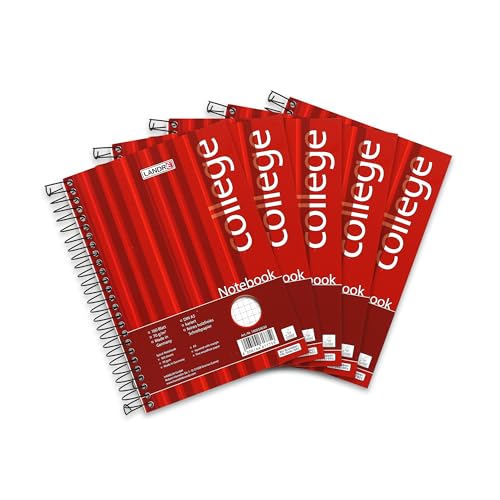 Landré Notiz-Block A5, Spiral-Buch, kariert, 160 Blatt, 5 Stück von LANDRÉ