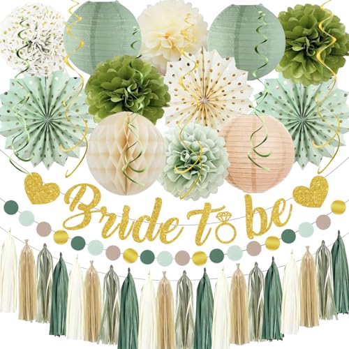 Bride To Be Party Dekorationen, Salbeigrün Baby Brautdusche Banner Girlande Bachelorette Papier Luftschlangen Laternen Blume Pom Poms Fan Supplies Bride To Be Party Dekorationen, Salbeigrün Baby Brautdusche Banner Girlande Bachelorette Papier Luftschlangen Laternen Blume Pom Poms Fan Supplies von LANGASQUE