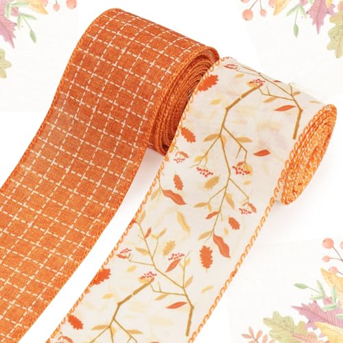 LANGFON 2 Rollen Herbstband Thanksgiving Bänder Sackleinen Rand Draht Blatt braun kariert Thanksgiving Dekor Bänder für Herbst Party Geschenkverpackung Handwerk Dekoration Supplies 9,1 m LANGFON 2 Rollen Herbstband Thanksgiving Bänder Sackleinen Rand Draht Blatt braun kariert Thanksgiving Dekor Bänder für Herbst Party Geschenkverpackung Handwerk Dekoration Supplies 9,1 m von LANGFON