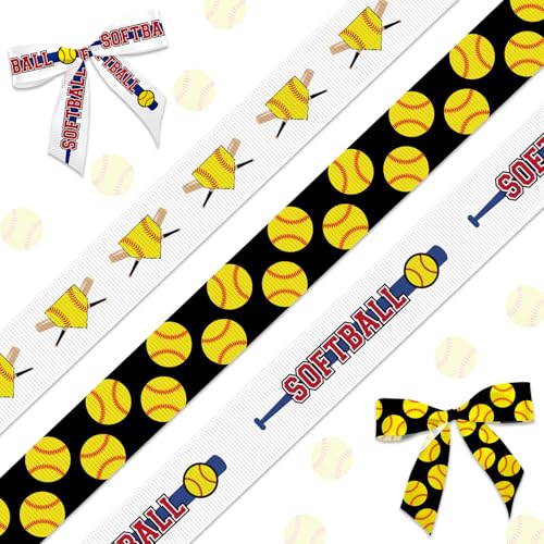 LANGFON Softball-Band für Sport-Turniere, Dekoration, 12,7 cm, Weiß, Schwarz, Softball-Band für Haarschleifen, Geschenkverpackungen, Sport-Team-Dekoration, Nähen, Basteln, Cheer-Zubehör, Zubehör, 3 von LANGFON