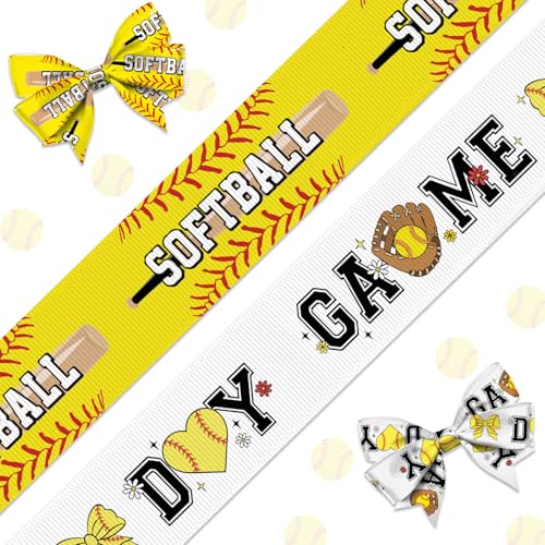 LANGFON Softball-Band zum Basteln, Nähen, 9,1 cm, hellgelbes Muster, Ripsband für Sport-Turniere, Dekoration, Haarschleifen, Geschenkverpackungen, Basteln, Cheerleader-Zubehör, Zubehör, 2 Stück von LANGFON
