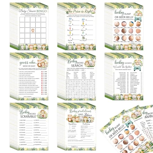 LANLISA Safari Tier-Babyparty-Spiele für Jungen oder Mädchen, 403 Stück, 8 Spiele, Aktivitätskarten für 50 Gäste, lustige Babyparty-Bingo LANLISA Safari Tier-Babyparty-Spiele für Jungen oder Mädchen, 403 Stück, 8 Spiele, Aktivitätskarten für 50 Gäste, lustige Babyparty-Bingo von LANLISA