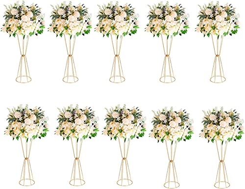 Gold Vasen Hochzeit Tafelaufsätze Blumenständer Metall 60cm hoch Trompete Vasen Geometrische Blumenständer für Hochzeit Party Abendessen Tischaufsätze Dekorative (Gold-10pcs) von LANLONG